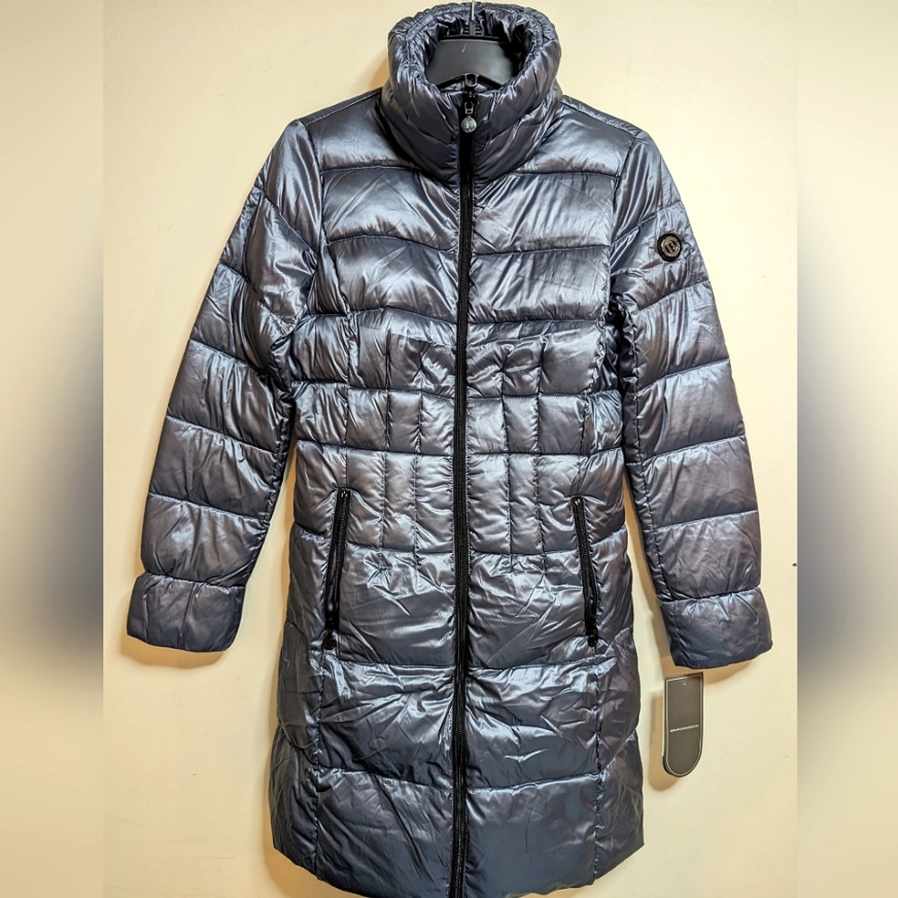 Bernardo Packable Lightweight Gray Blue Primaloft Down Jacket Hip-length S
